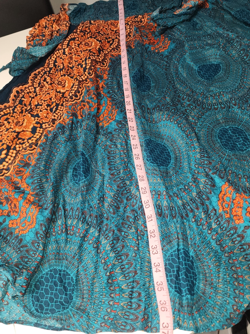 Bohemian Teal and Orange Circle Skirt with Tie Waist - Picture 6 of 8